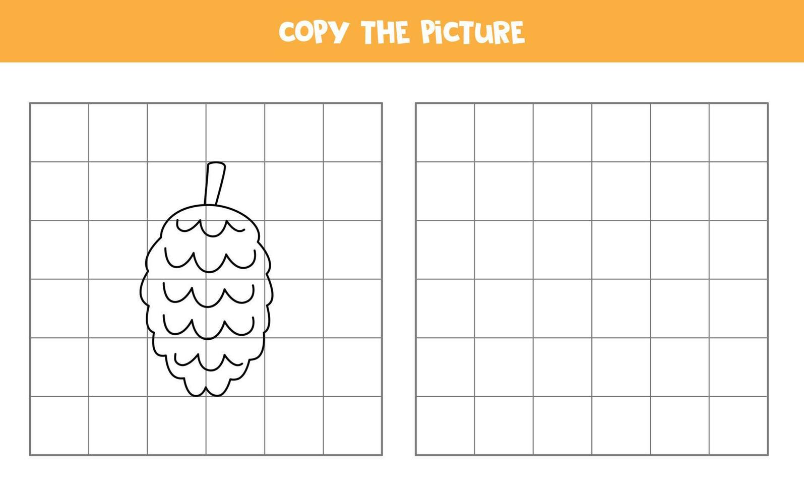 Copy the picture of black and white pine cone. Logical game for kids. vector