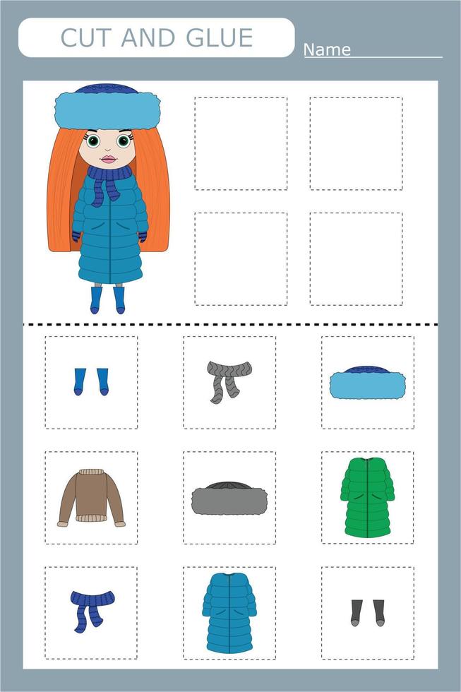 Educational game for a child choose the clothes the girl is wearing from all the options, cut and glue vector