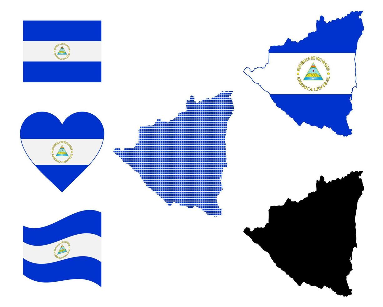 bandera de mapa y símbolo de nicaragua en un fondo blanco vector