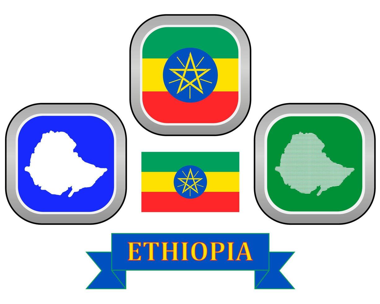 map button flag and symbol of Ethiopia on a white background vector