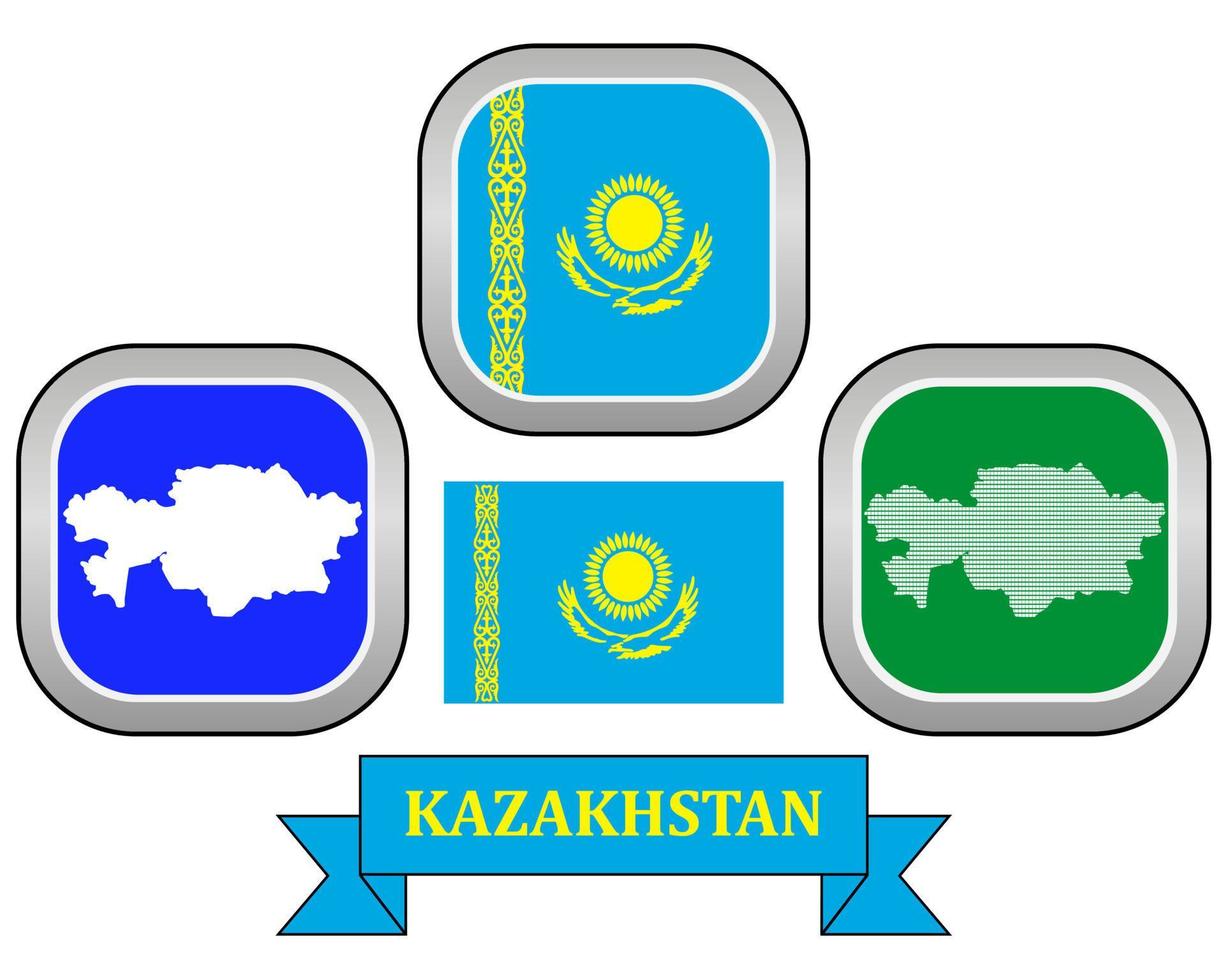 botón de mapa y bandera del símbolo de kazajstán en un fondo blanco vector