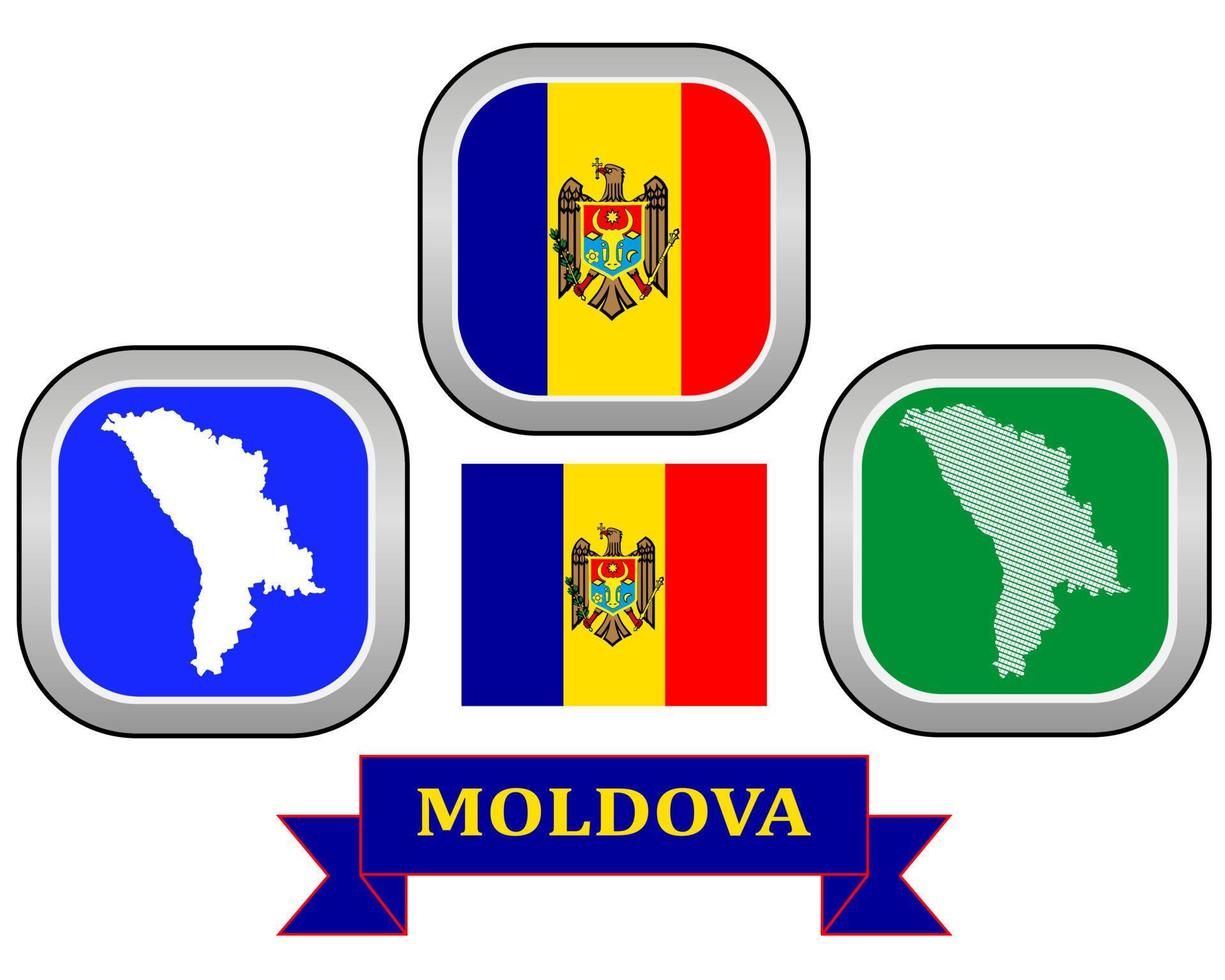 botón de mapa y símbolo de la bandera de moldavia en un fondo blanco vector