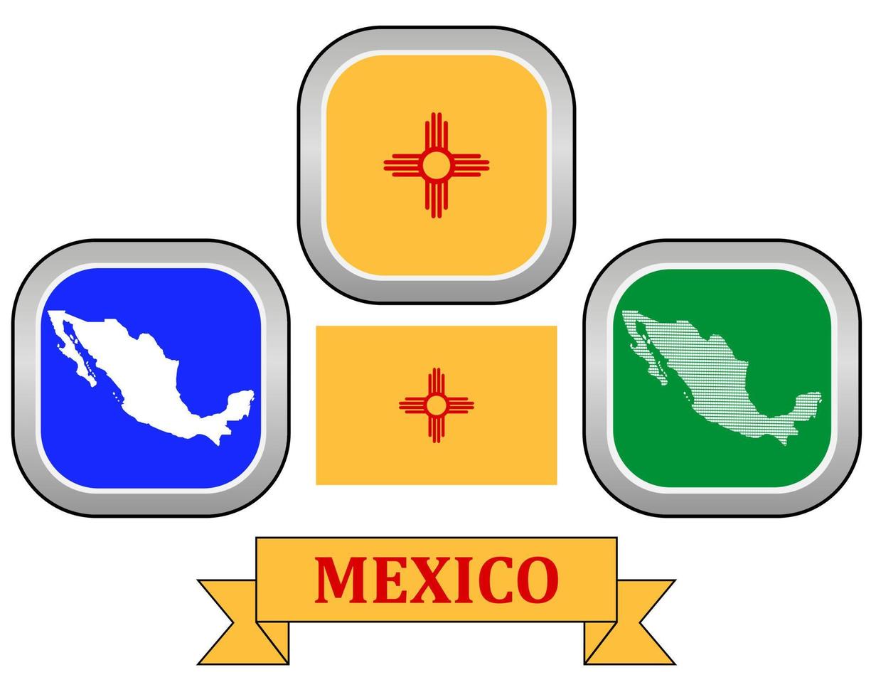 botón de mapa bandera y símbolo de México en un fondo blanco vector