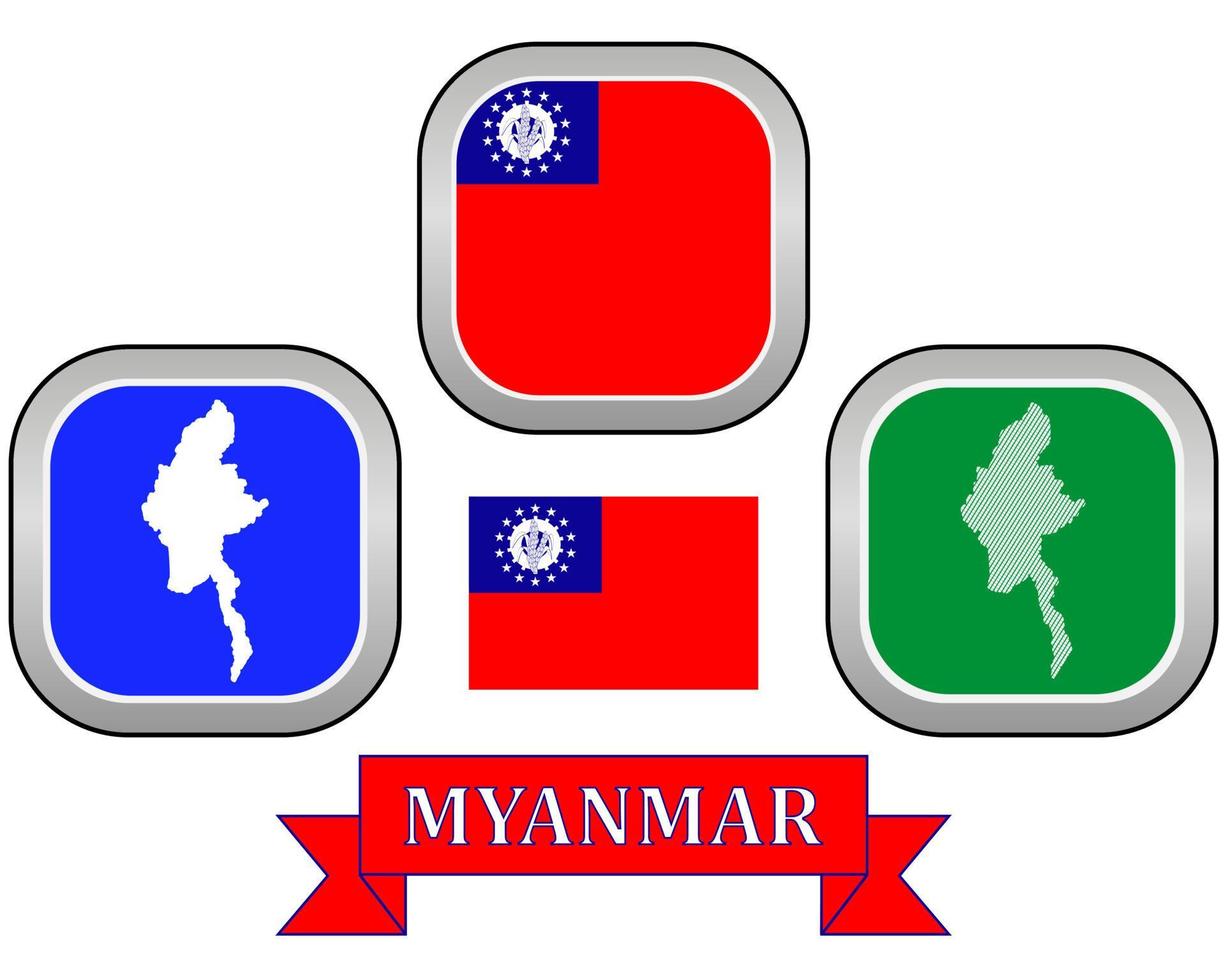 map button and flag of Myanmar symbol on a white background vector