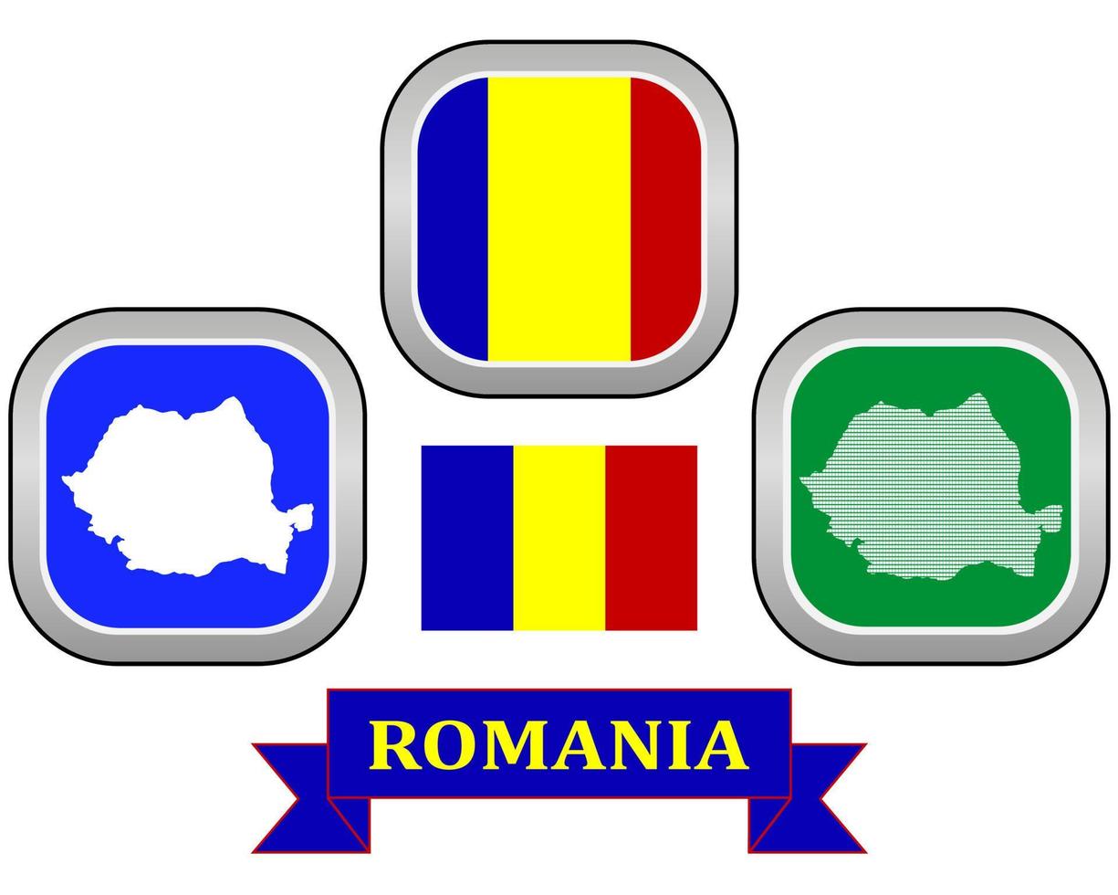botón de mapa y símbolo de la bandera de rumania en un fondo blanco vector