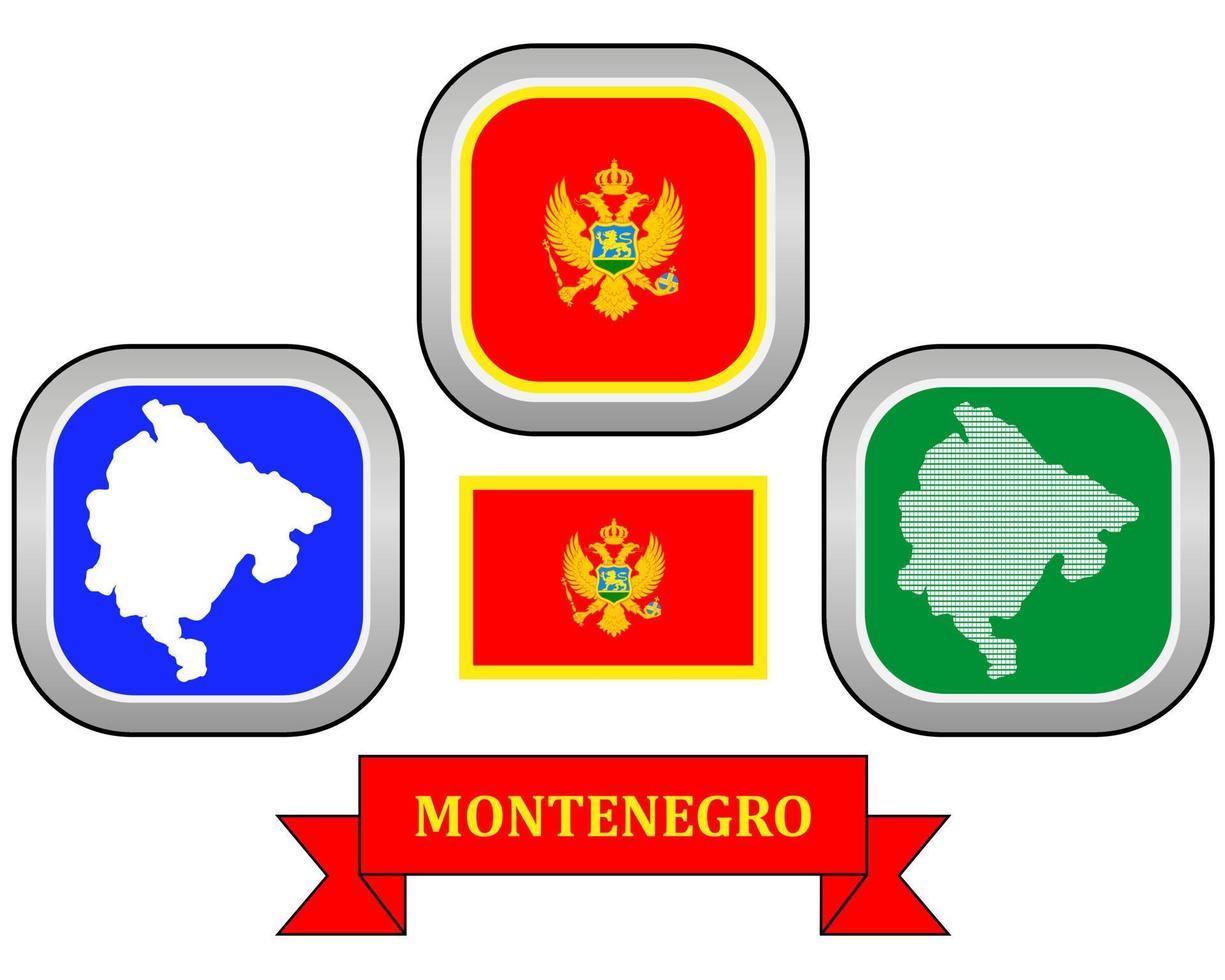 botón de mapa bandera y símbolo de montenegro sobre un fondo blanco vector