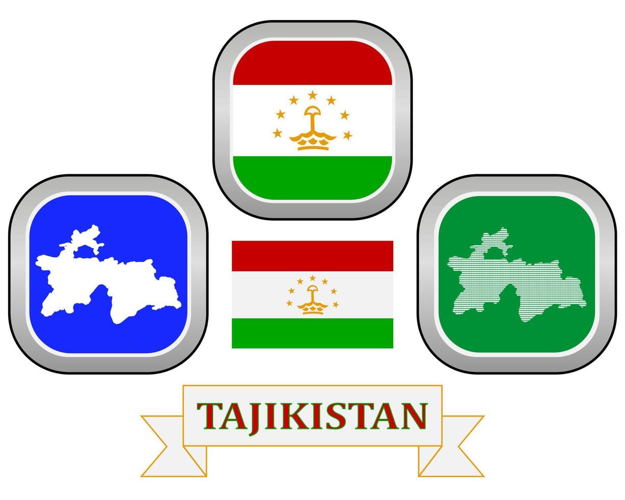 map button flag and symbol of Tajikistan on a white background vector