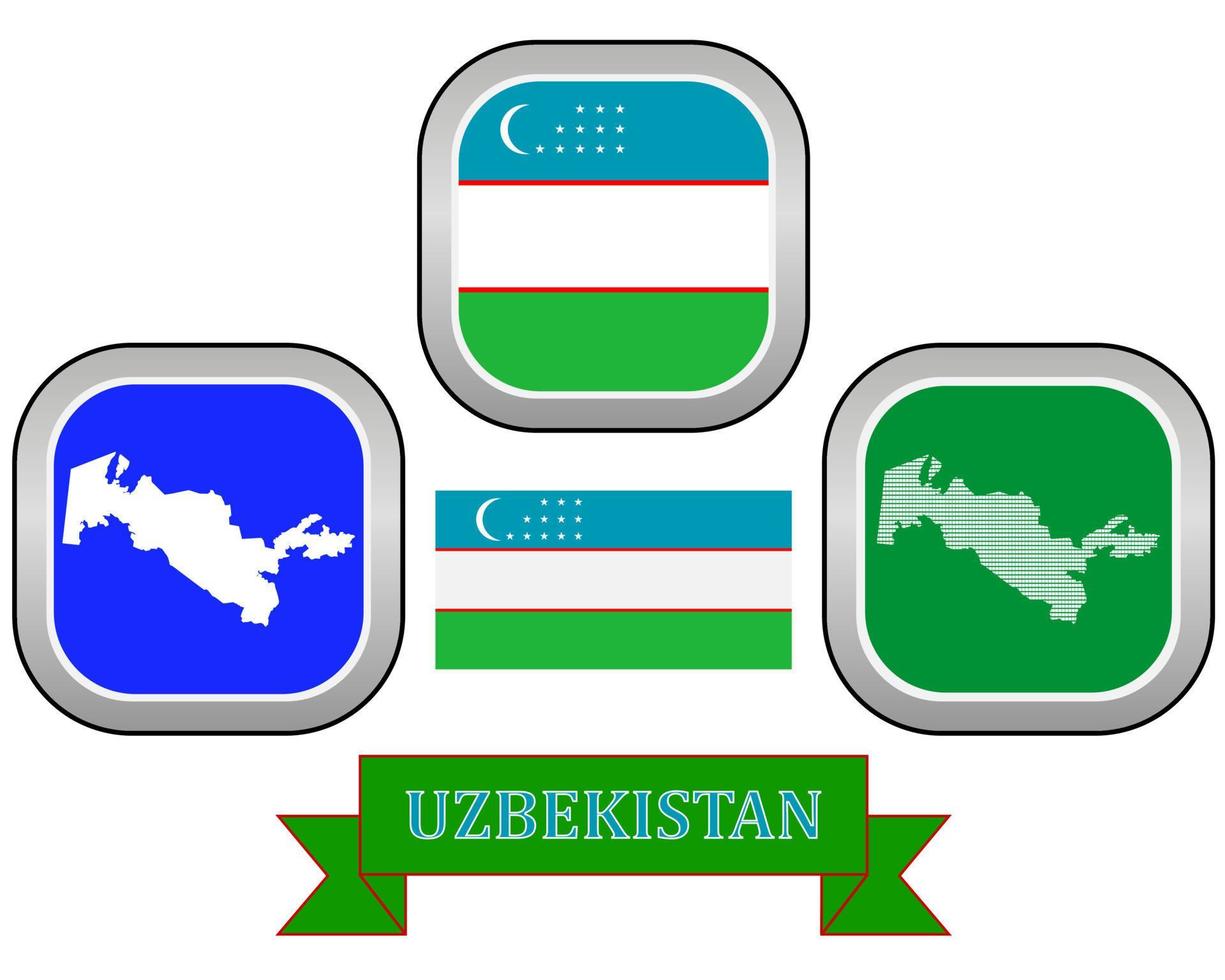 botón de mapa y símbolo de la bandera de uzbekistán en un fondo blanco vector