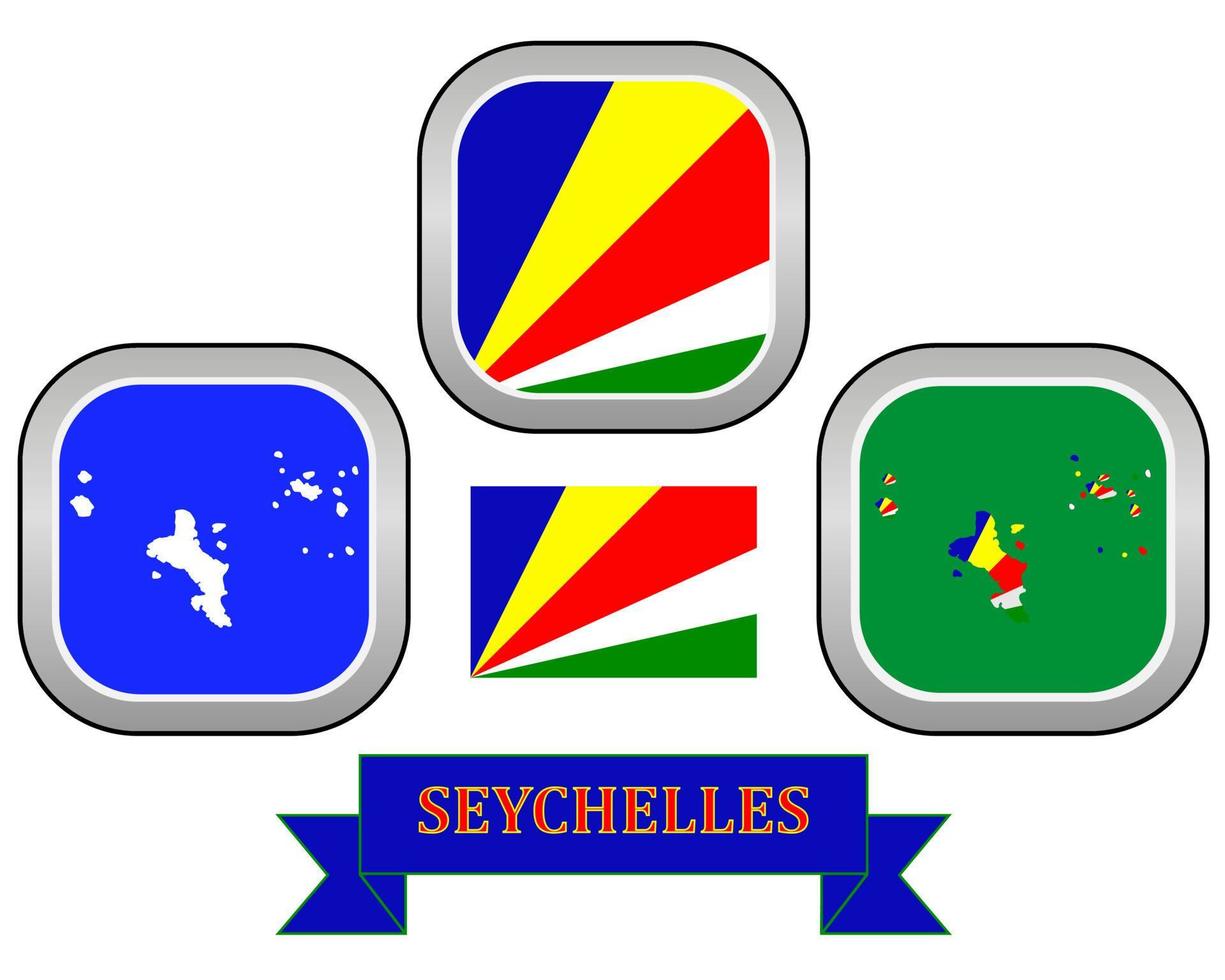 botón de mapa bandera y símbolo de seychelles sobre un fondo blanco vector