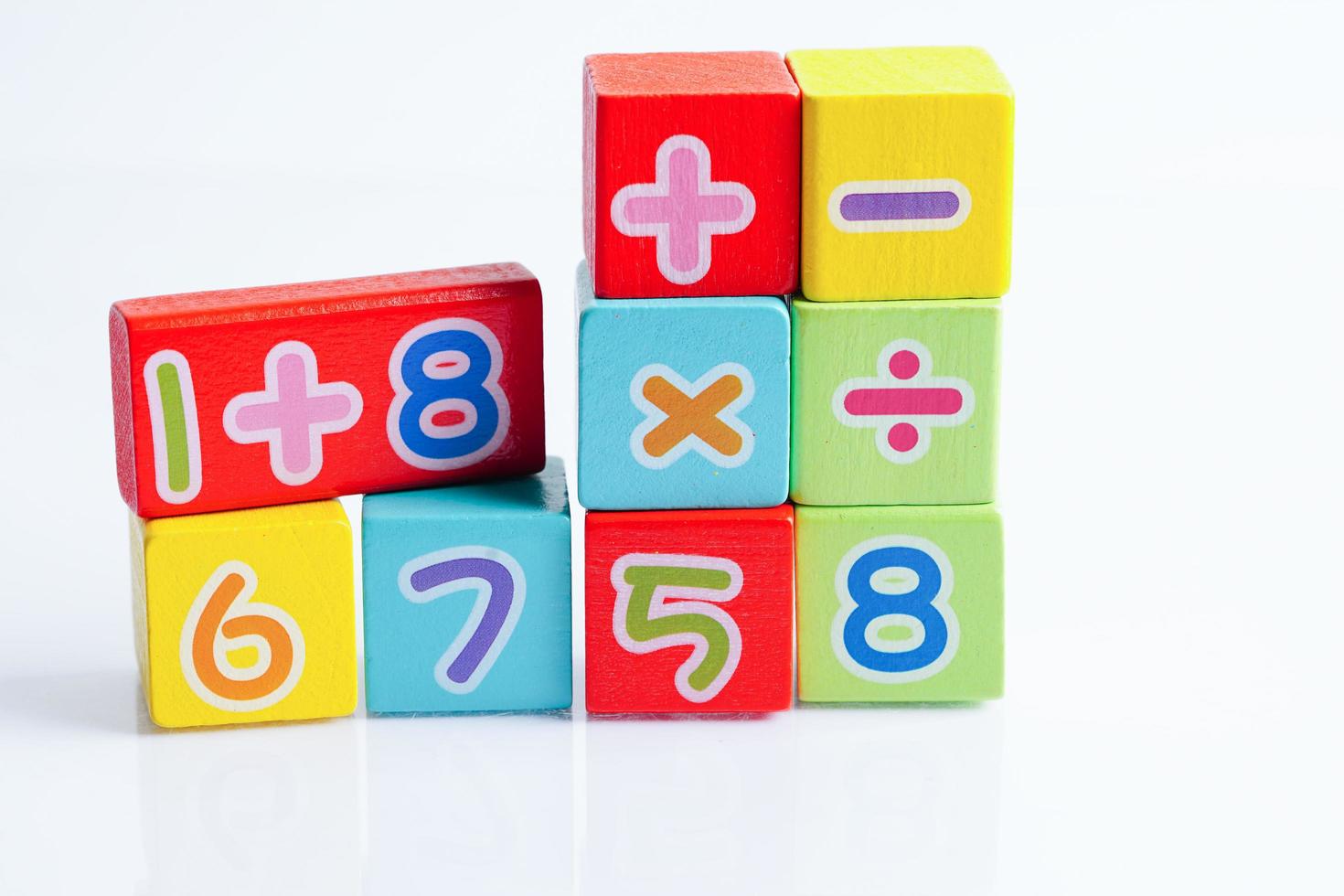 Number wood block cubes for learning Mathematic, education math concept. photo