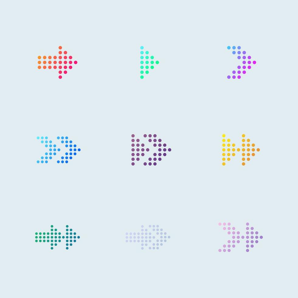 colección de signos de flecha en colores degradados. conjunto de símbolos de dirección. vector