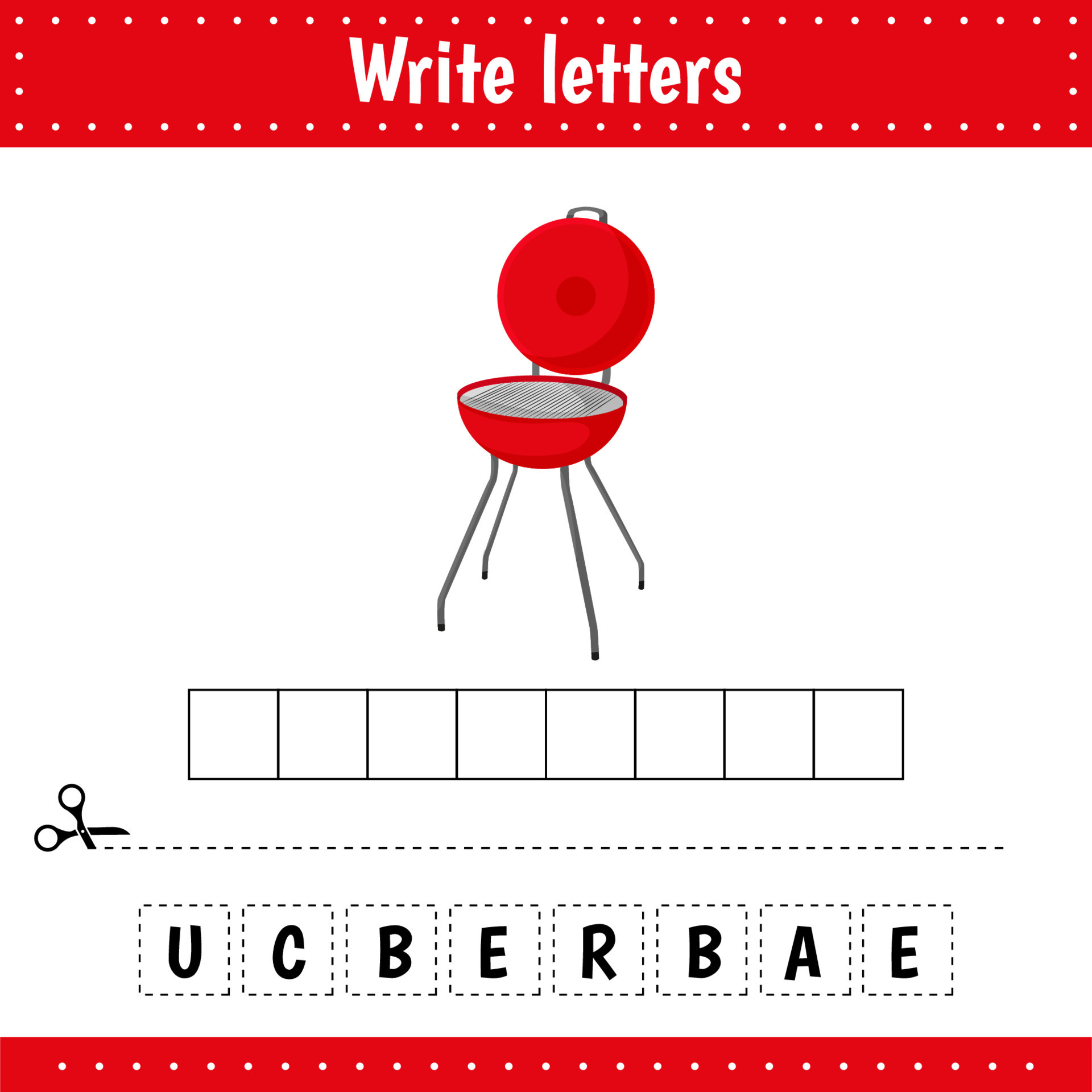 Educational game for kids. Crossword barbecue. Guess the word