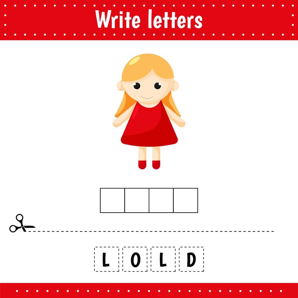 Educational game for kids. Crossword doll. Guess the word. Education developing worksheet. Learning game for kids. vector