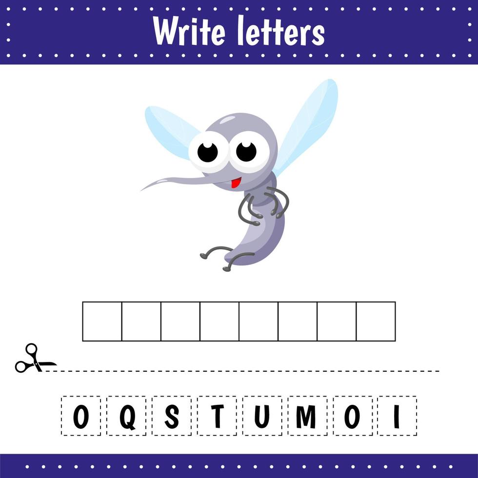 Educational game for kids. Crossword Mosquito. Guess the word. Education developing worksheet. Learning game for kids. vector