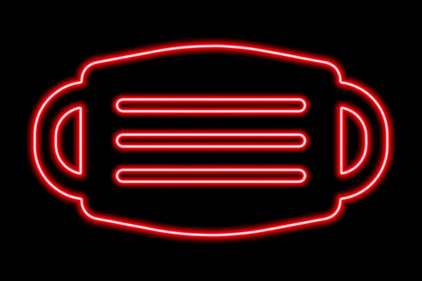 The silhouette of a medical mask on a black background. Red line in neon style vector