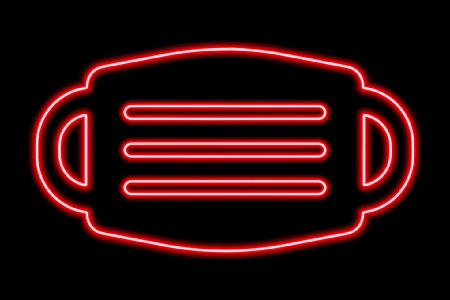 The silhouette of a medical mask on a black background. Red line in neon style vector