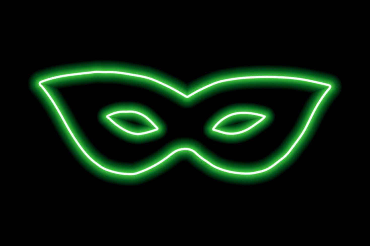 máscara de carnaval en los ojos. contorno verde neón sobre un fondo negro vector