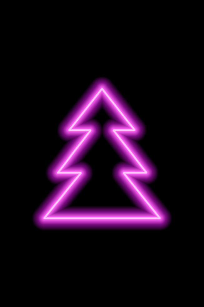 Simple pink neon shape of a Christmas tree on a black background vector