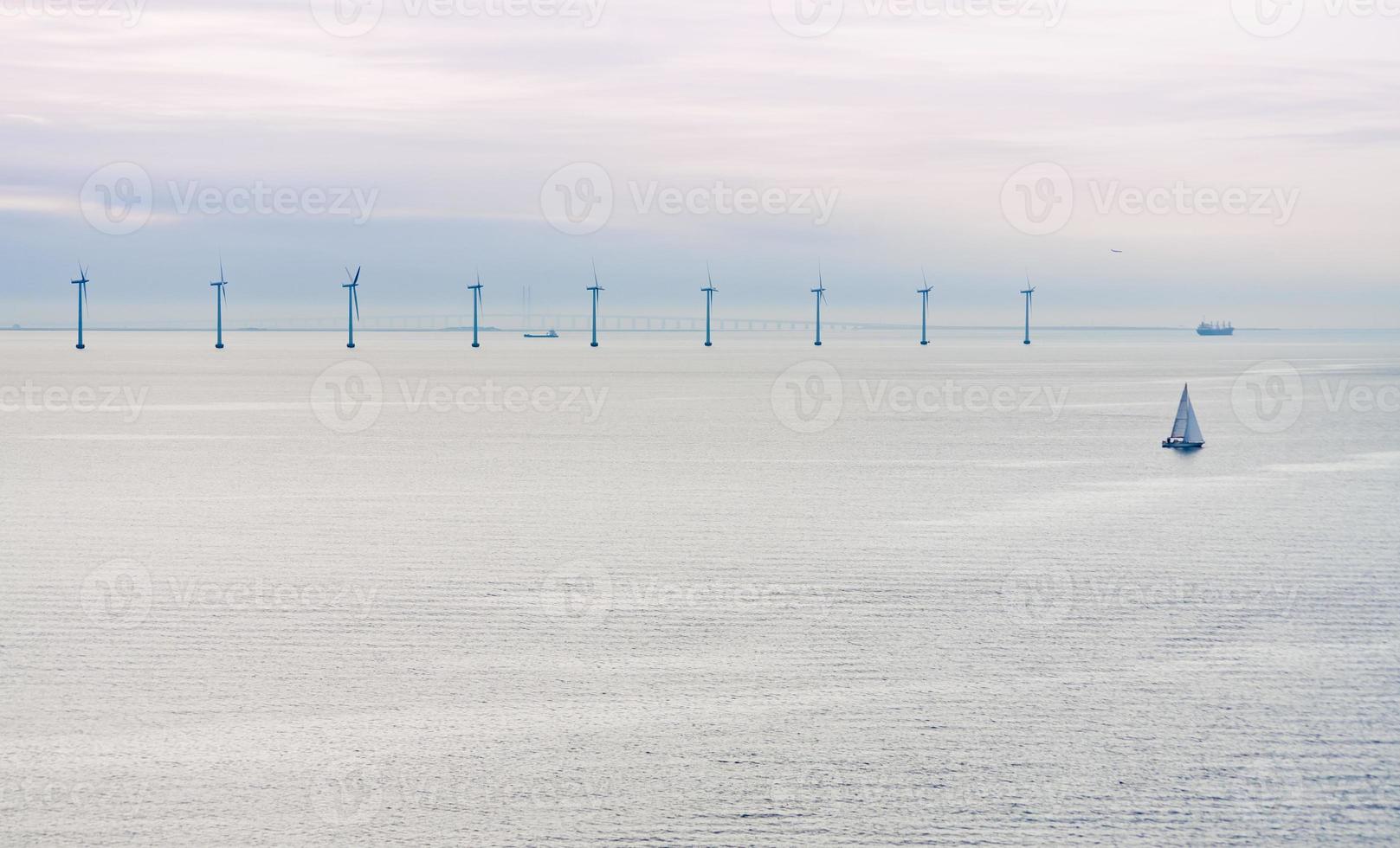 offshore wind farm at early morning photo