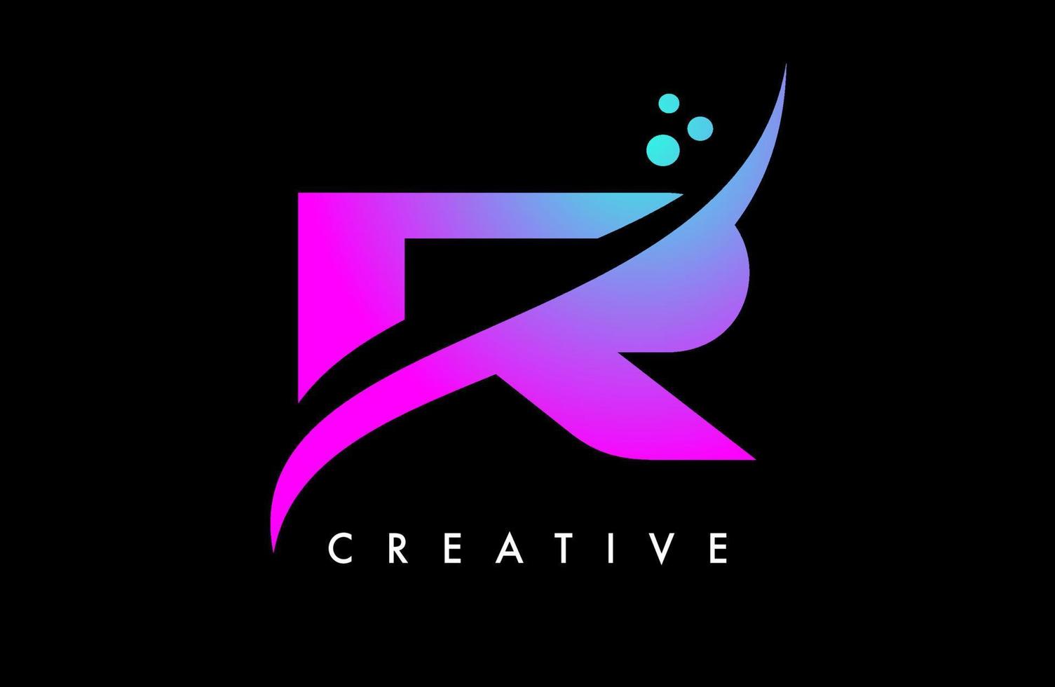 diseño de logotipo de letra r azul púrpura con elegante swoosh creativo y vector de puntos