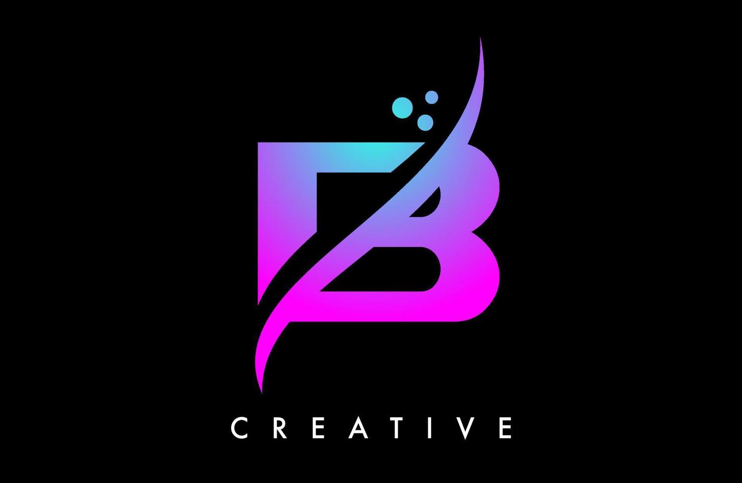 Purple Blue B Letter Logo Design with Elegant Creative Swoosh and Dots Vector