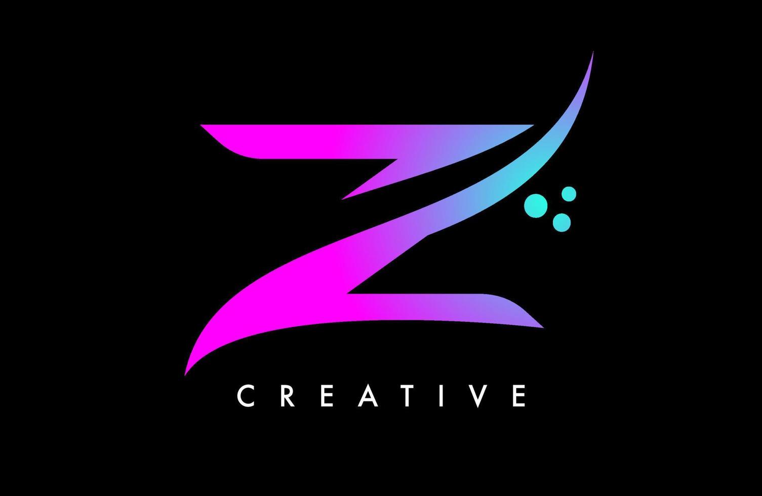 diseño de logotipo de letra z azul púrpura con elegante swoosh creativo y vector de puntos