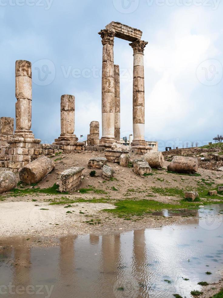 Temple of Hercules at Amman Citadel in rain photo