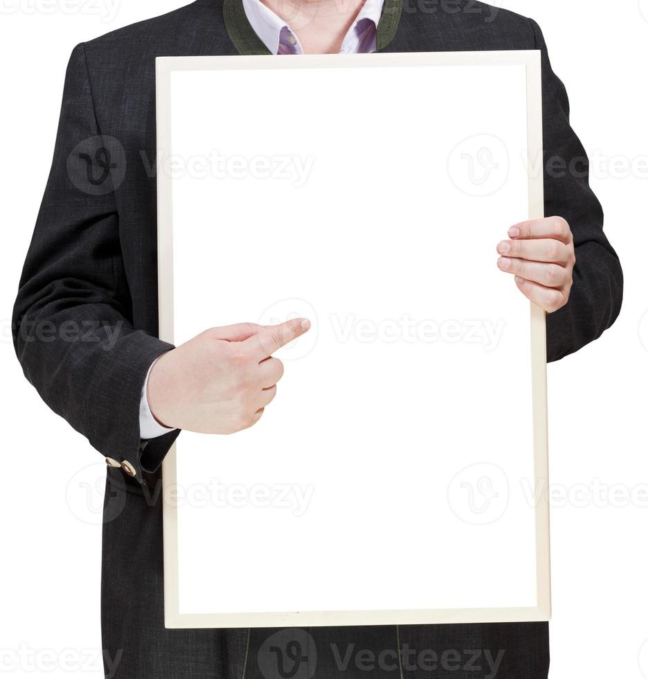 businessman holds blank billboard in hands photo