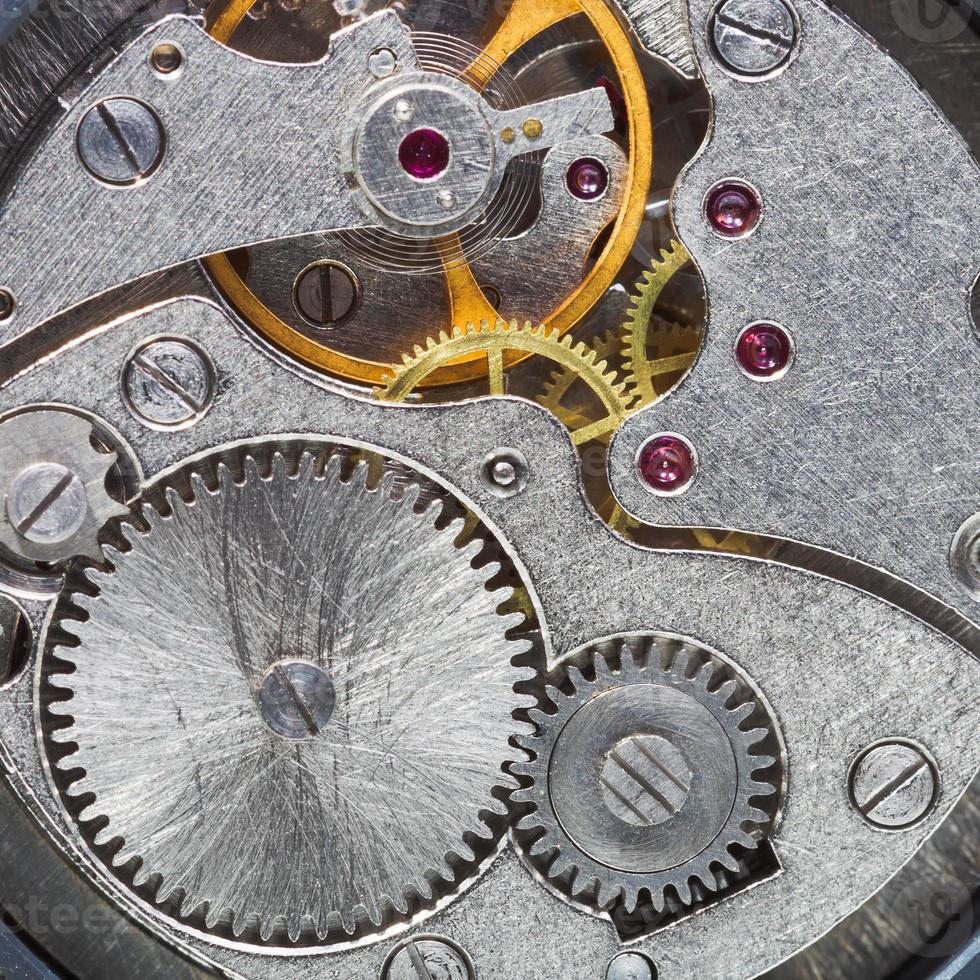 clockwork of wristwatch with gears, spring photo