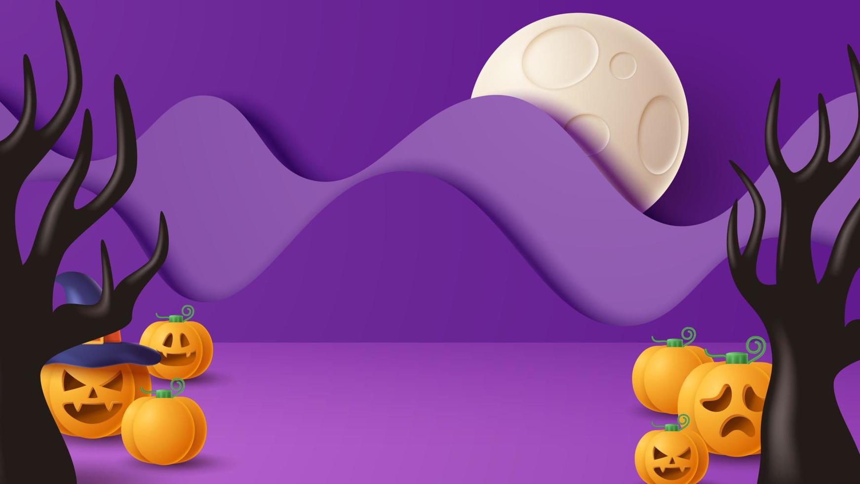 Halloween display podium decoration background with scary ornament. Vector 3D Illustration