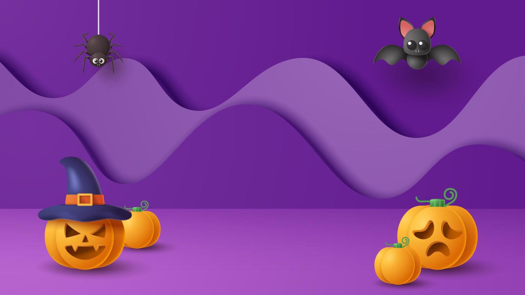 Halloween display podium decoration background with scary ornament. Vector 3D Illustration