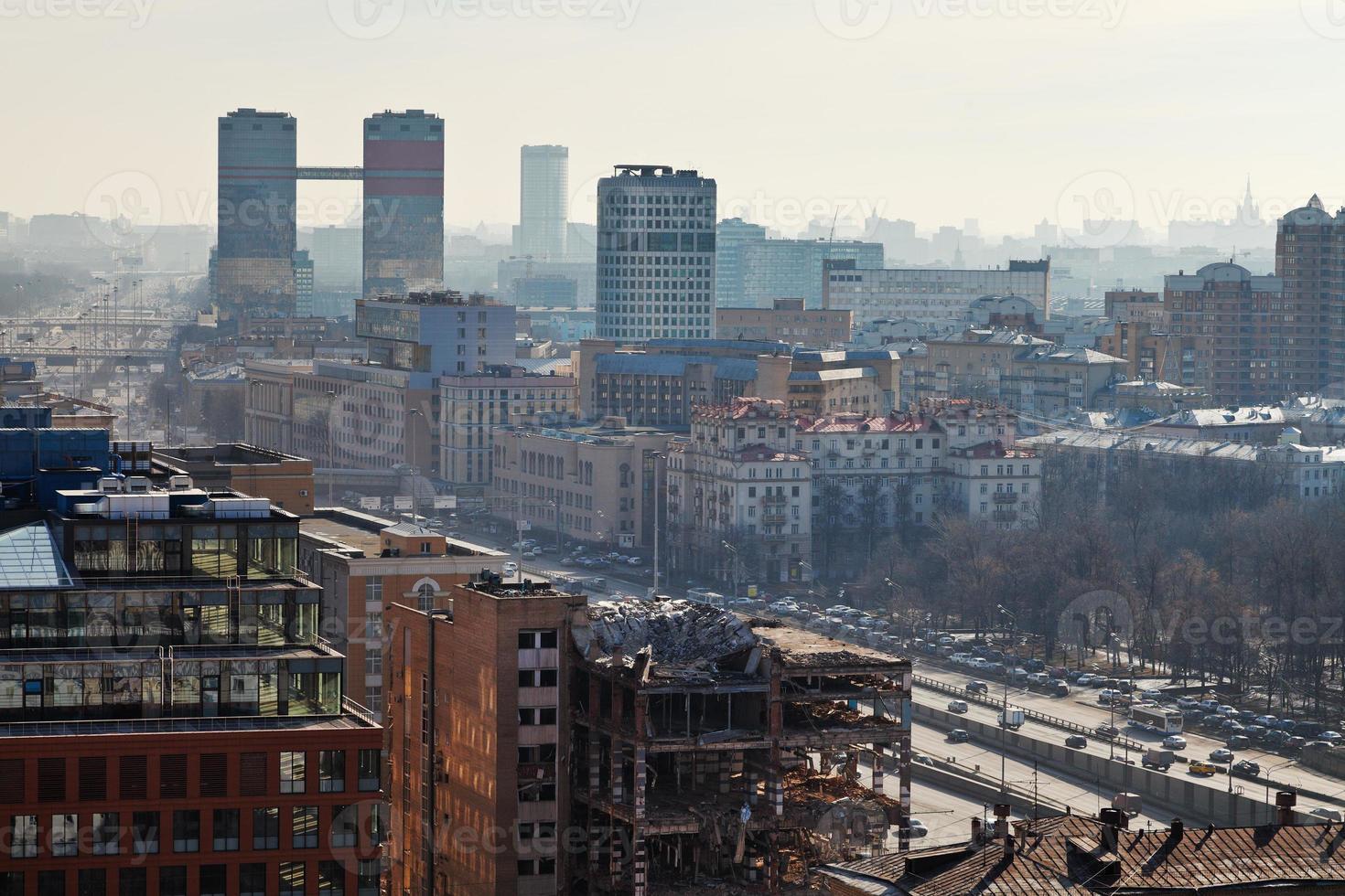 leningradsky prospekt in Moscow in day with smog photo