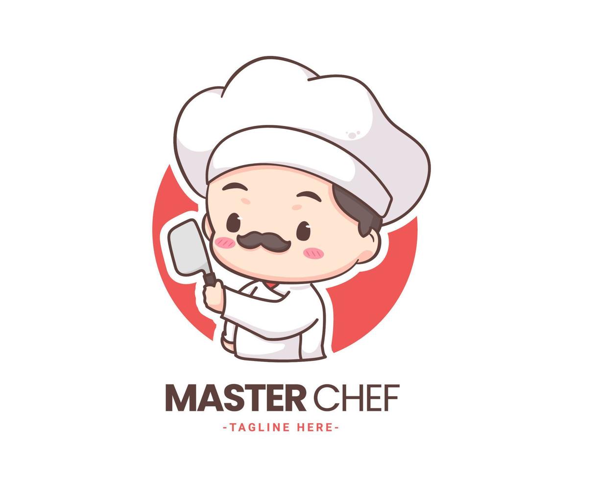 lindo chef logo mascota personaje de dibujos animados. concepto de icono de comida de personas aislado en blanco. vector