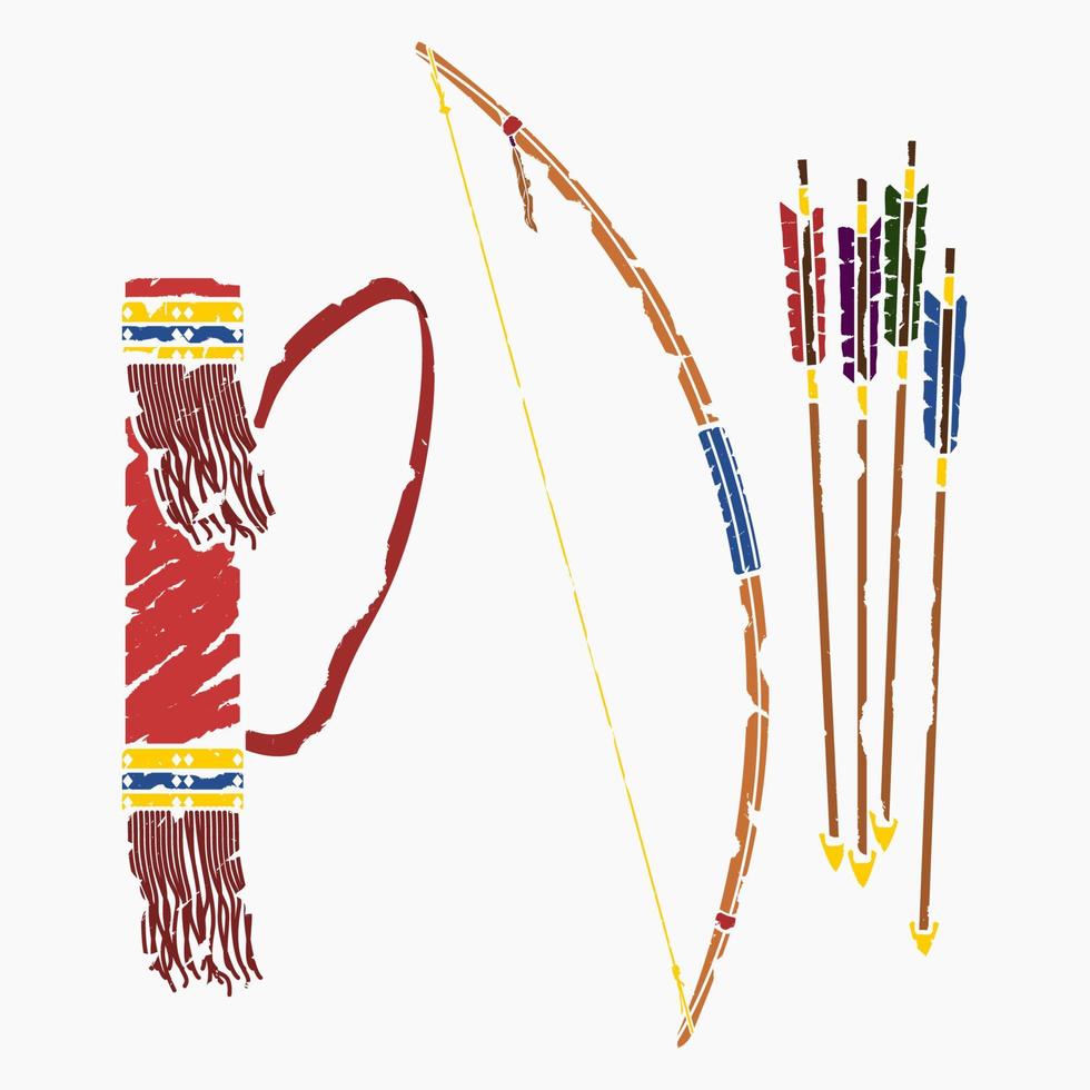 herramientas de tiro con arco nativas americanas aisladas editables ilustración vectorial en estilo de pinceladas para la cultura tradicional y el diseño relacionado con la historia vector