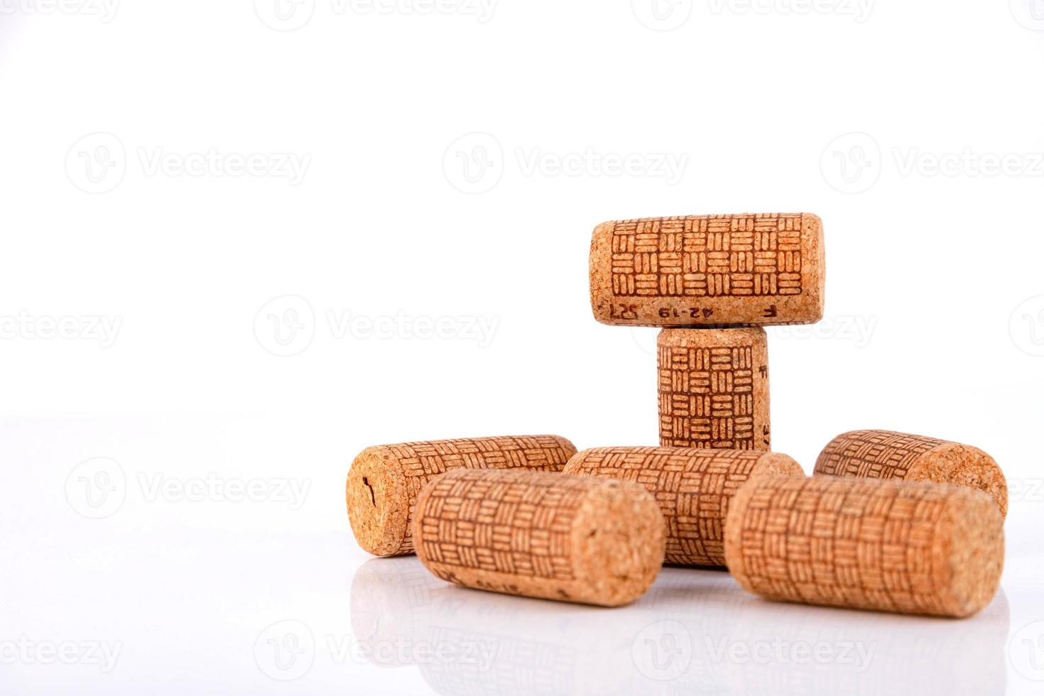 Wine corks isolated on white background. Copyspace photo