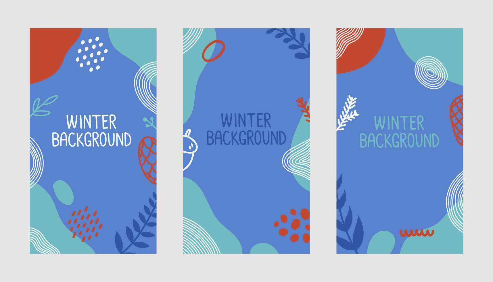 Winter vector background set blue flat design illustration