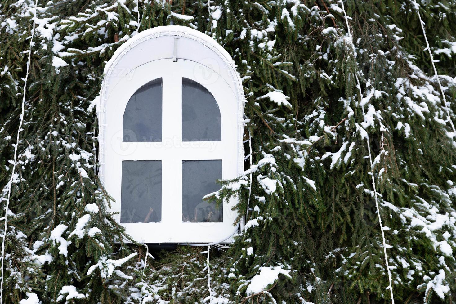 Christmas tree and window. Christmas and New Year concept. photo