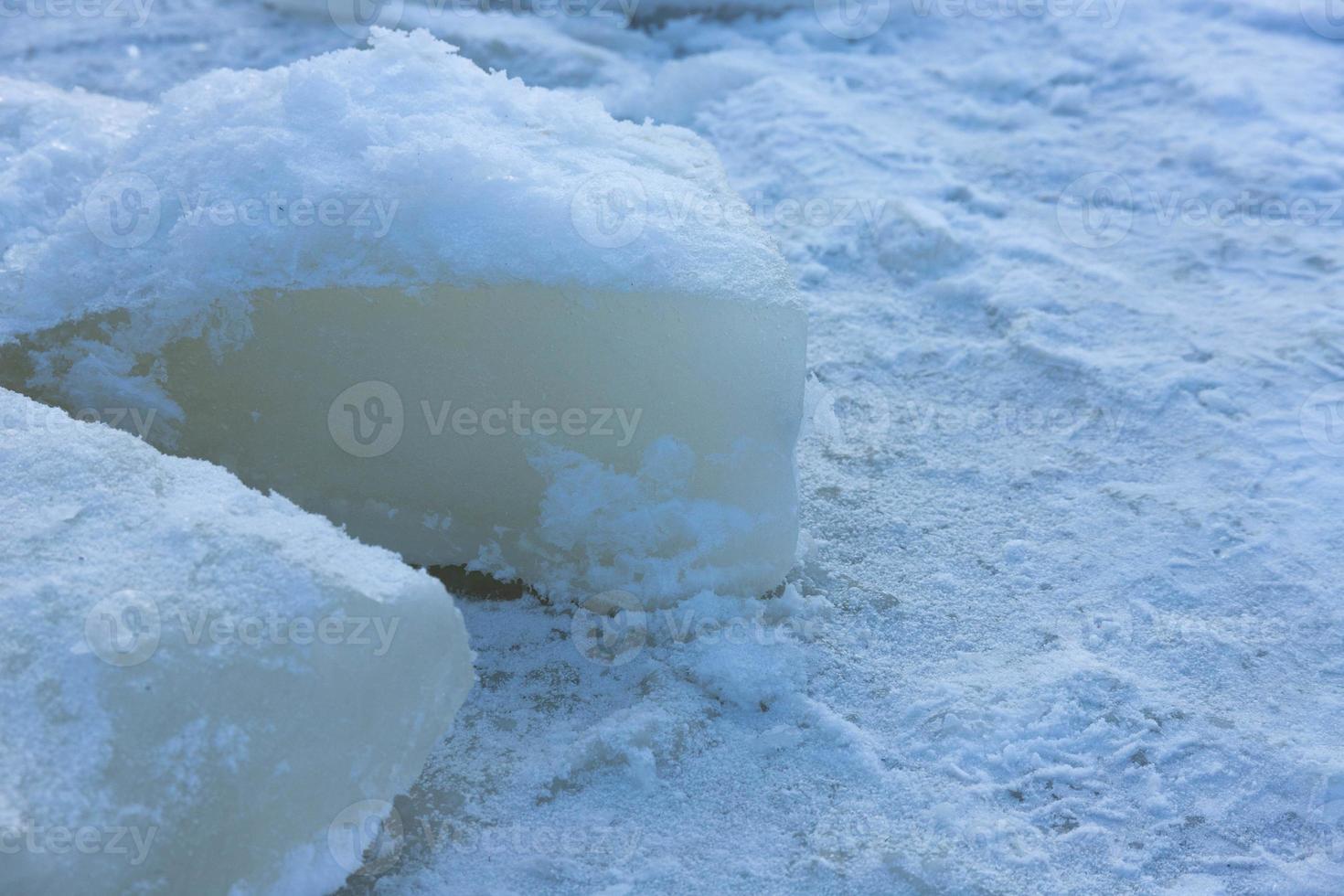 A large piece of ice on the river in winter. photo