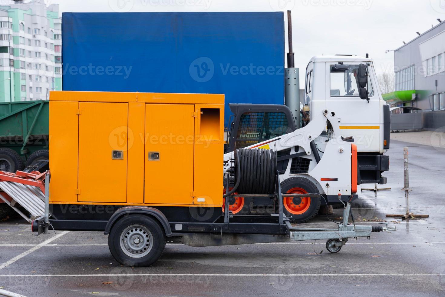 Mobile Diesel generator on a transport trailer powered by diesel fuel, diesel power plants for generating electricity in extreme situations. photo