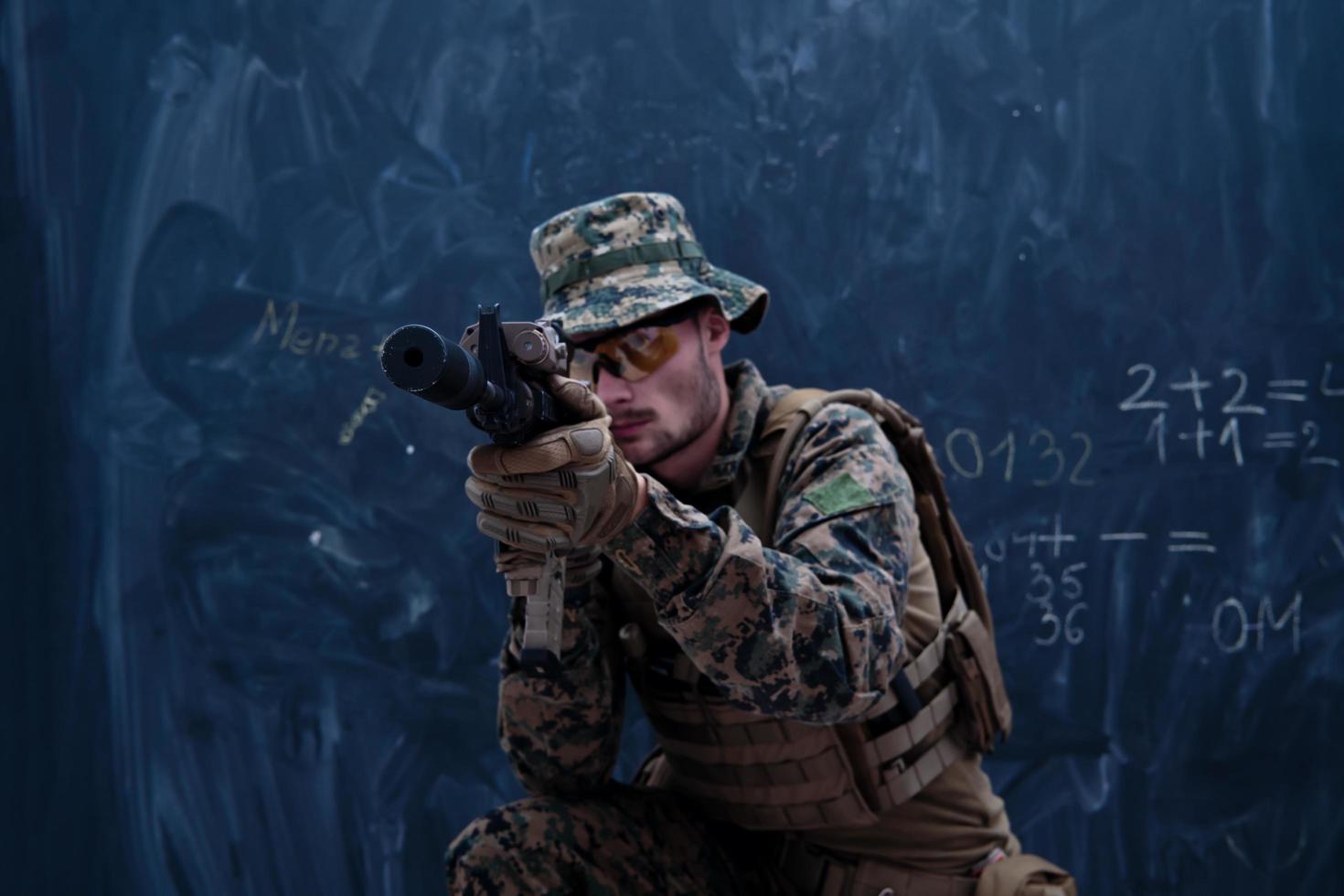 soldier in action aiming laseer sight optics photo