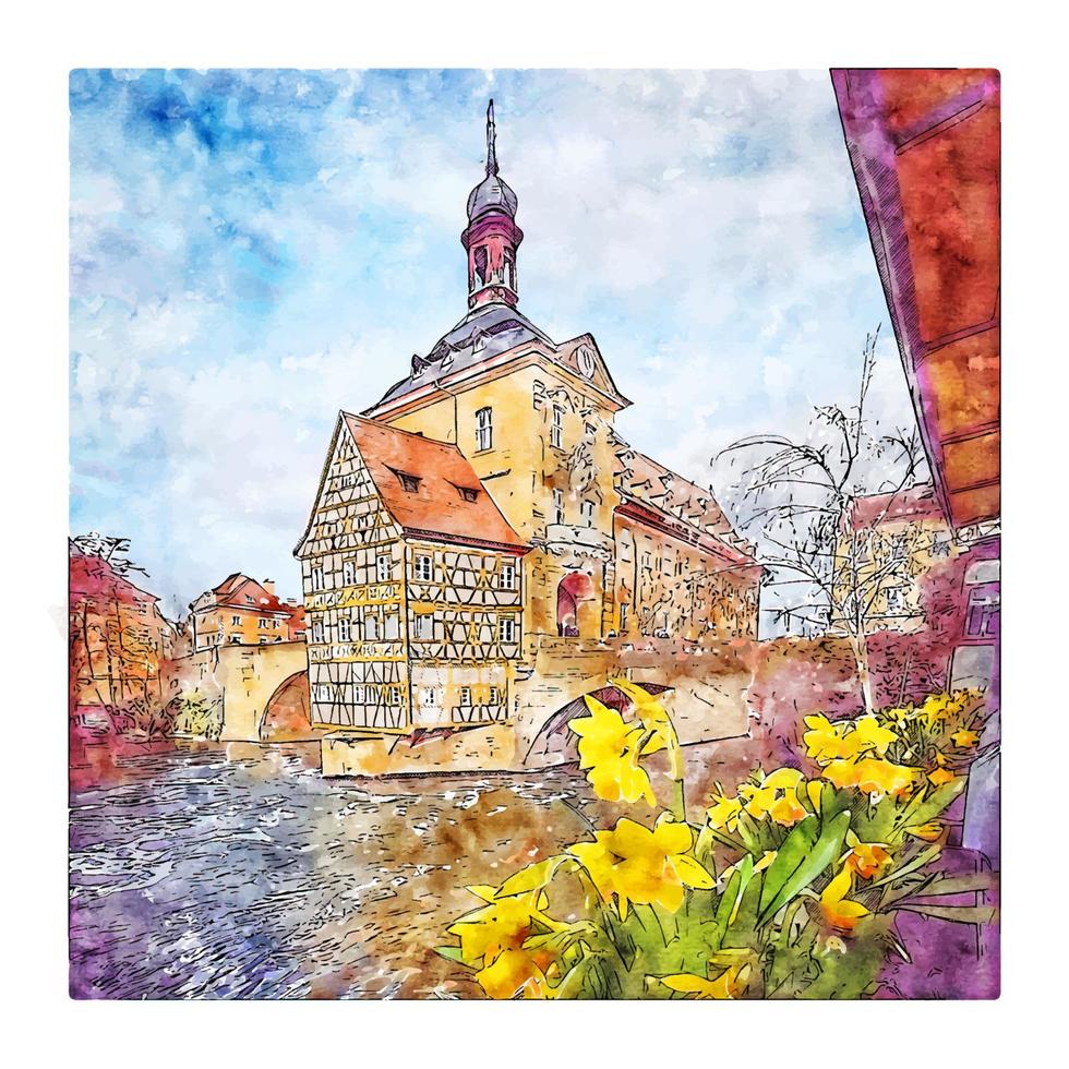 Bamberg Germany Watercolor sketch hand drawn illustration vector