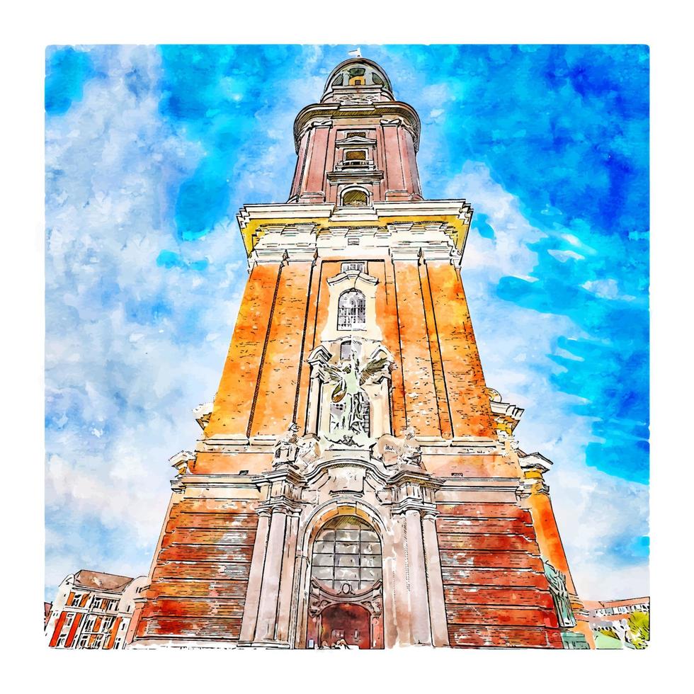 Hamburg Germany Watercolor sketch hand drawn illustration vector