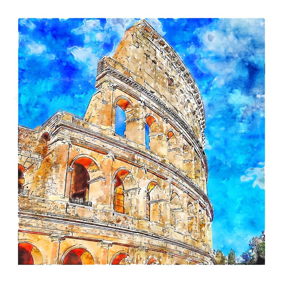 Colosseum Rome Italy Watercolor sketch hand drawn illustration vector