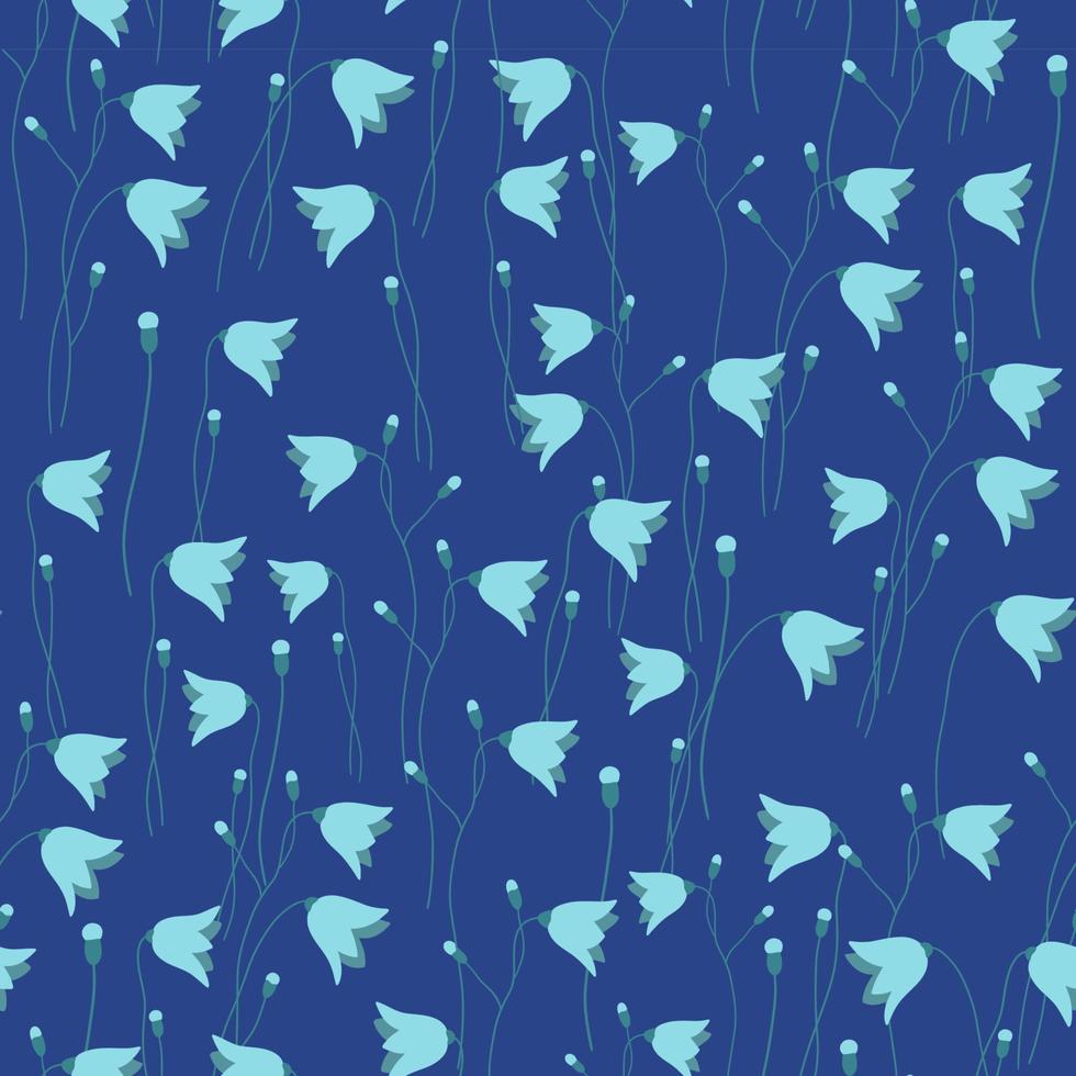 Seamless pattern with flowers, lily of the valley on dark blue background. vector