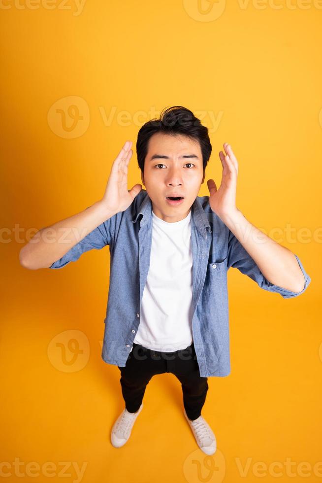 image of asian man posing on a yellow background photo