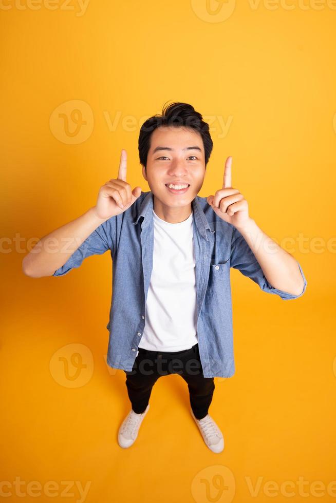 image of asian man posing on a yellow background photo
