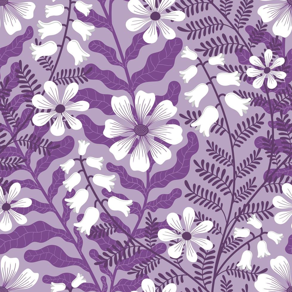 vector, lila, plano de fondo, seamless, con, blanco, tejido, flores vector