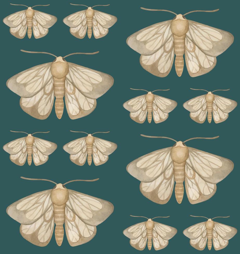 EMERALD VECTOR SEAMLESS PATTERN WITH WATERCOLOR MOTHS