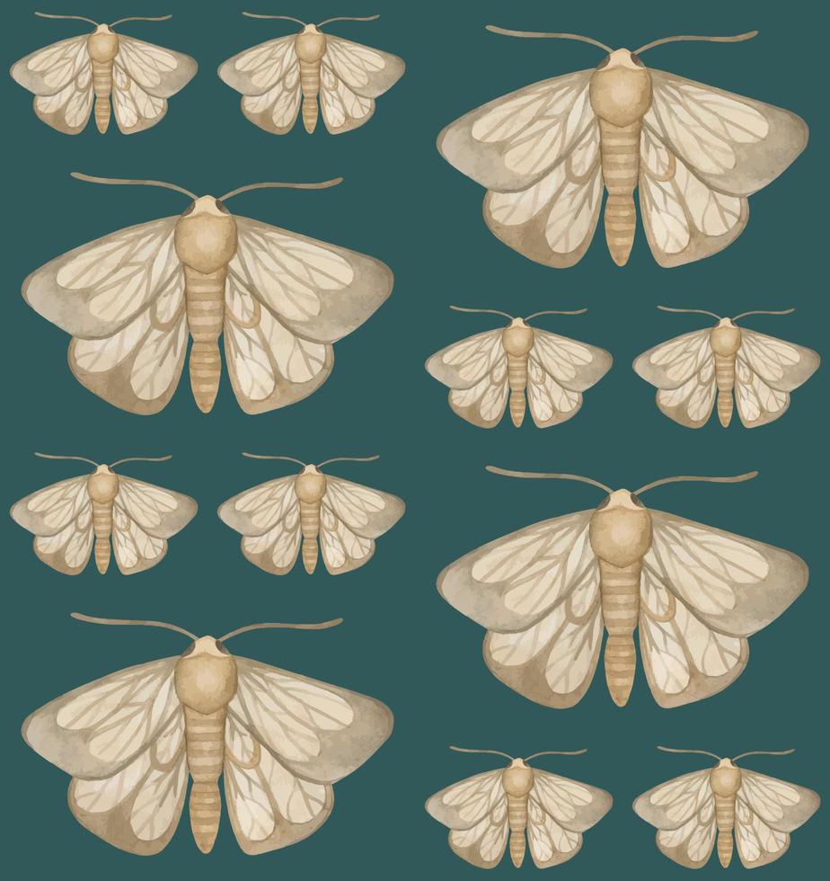 EMERALD VECTOR SEAMLESS PATTERN WITH WATERCOLOR MOTHS