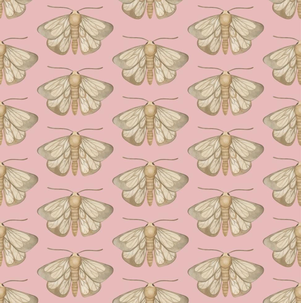 PINK VECTOR SEAMLESS PATTERN WITH WATERCOLOR MOTHS